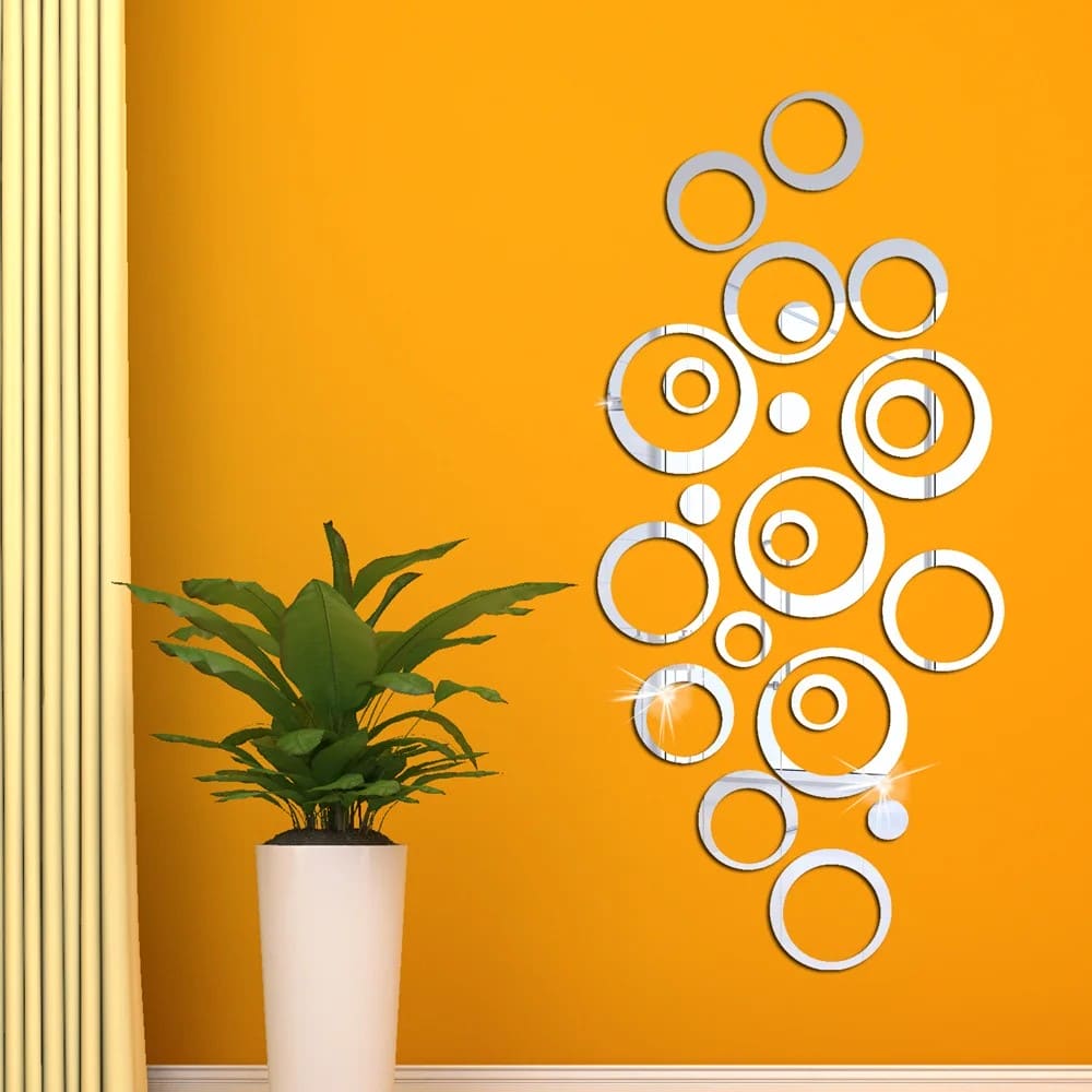 Polka Dots Round Rings Mirror Acrylic Wall Decor