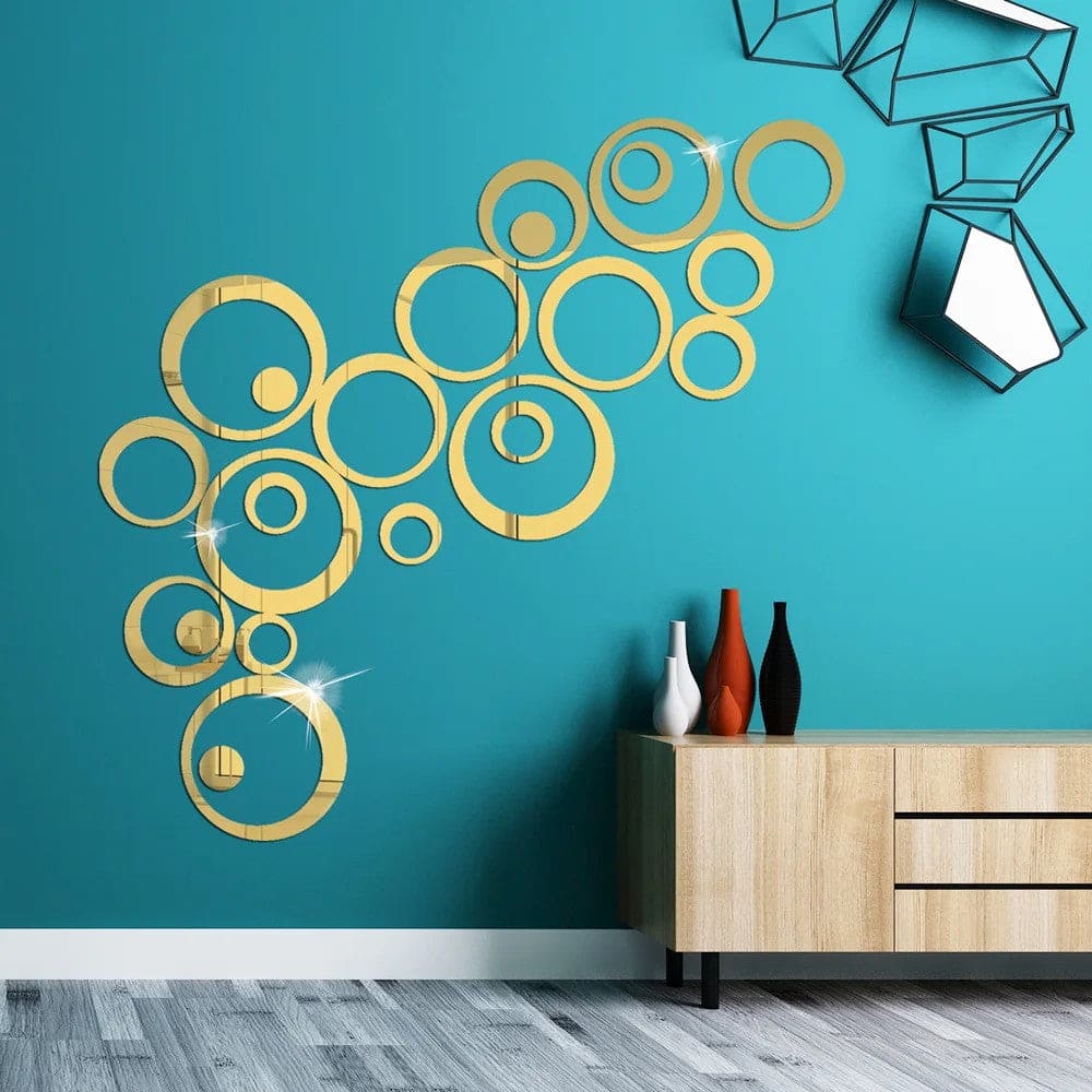 Polka Dots Round Rings Mirror Acrylic Wall Decor