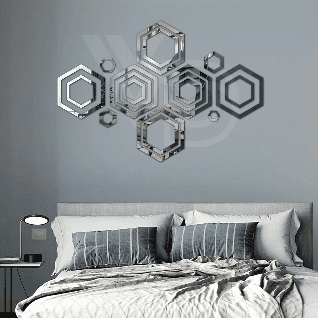 Polka Hexagonal Rings Mirror Acrylic Wall Decor