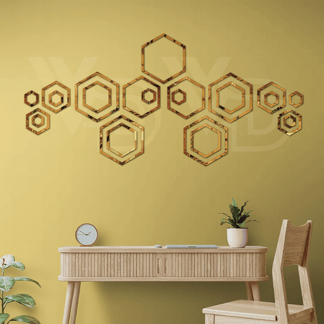 Polka Hexagonal Rings Mirror Acrylic Wall Decor